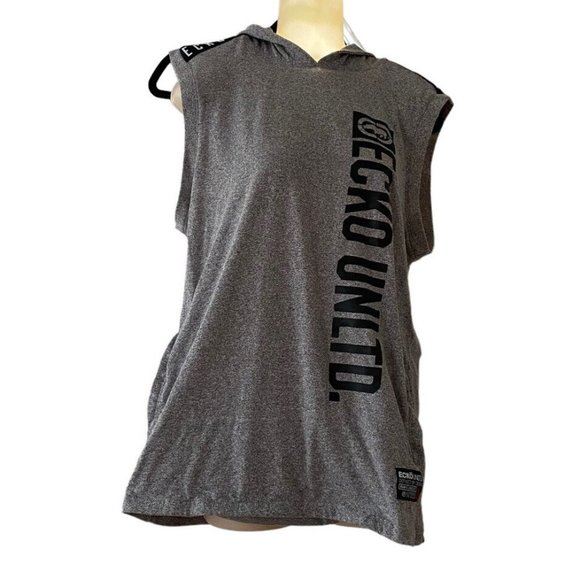 ECKO Unltd Unlimited Men's Sleeveless Urban Pattern Hoodie M Heather Gray - Picture 1 of 6